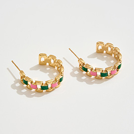 14K Gold Dipped Enamel Link Hoop Earrings