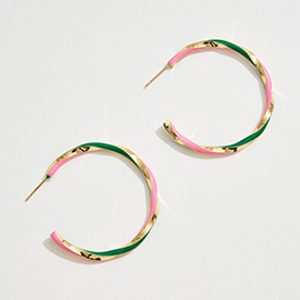 14K Gold Dipped Twisted Enamel Hoop Earrings