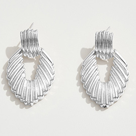 White Gold Dipped Ribbed Teardrop Door Knocker Earrings