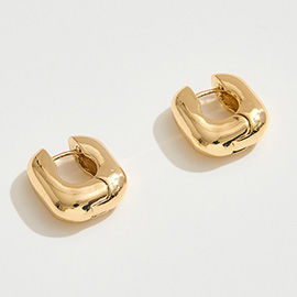 14K Gold Dipped Square Huggie Hoop Earrings