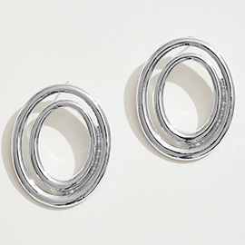 White Gold Dipped Double Oval Earrings