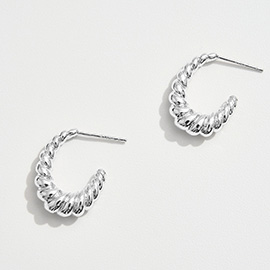 White Gold Dipped Twisted Small Hoop Earrings