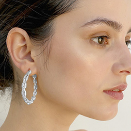 White Gold Dipped Chain Link Hoop Earrings