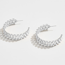 White Gold Dipped Geometric Chain Link Hoop Earrings