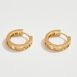 14K Gold Dipped Roman Numeral Huggie Hoop Earrings