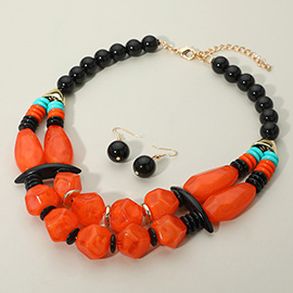 Bold Resin Pebble Beaded Layered Statement Necklace
