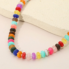 Chunky Multicolor Resin Flat Disc Beaded Necklace