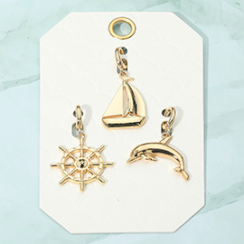 3PCS - Metal Ship Wheel Sailboat Dolphin Pendant Charm Set