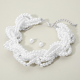 Pearl Beaded Twisted Multi Strand Statement Necklace