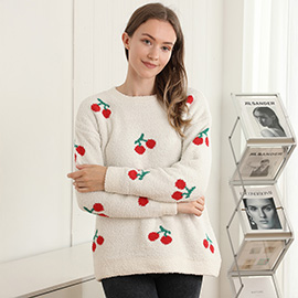 Cozy Cherry Pattern Crewneck Sweater