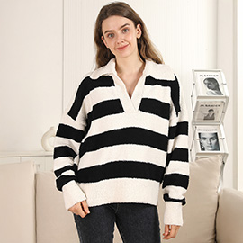Cozy Striped Collared Sweater