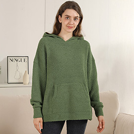 Cozy Solid Color Hooded Sweater with Pocket
