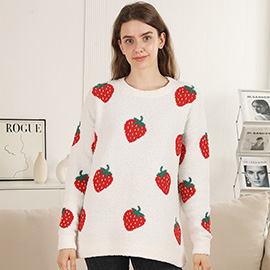 Cozy Strawberry Pattern Crewneck Sweater