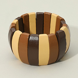 Wide Multicolor Wooden Rib Stretch Bracelet
