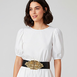 Abstract Textured Metal Buckle Pointed Elastic Waist Belt