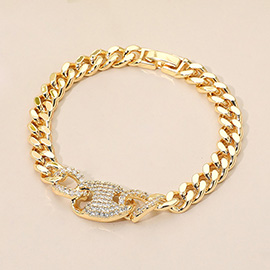 CZ Stone Paved Mariner Link Charm Accent Cuban Link Chain Bracelet