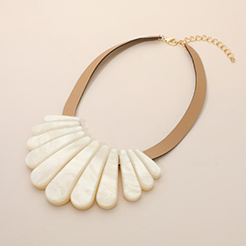Resin Long Teardrop Plate Faux Leather Statement Necklace