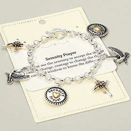 SERENITY PRAYER Message Bird Cross Charm Station Toggle Bracelet