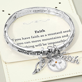 FAITH Message Cross Medal Angel Wing Charm Stretch Bracelet