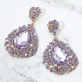 Teardrop Pointed Rhinestone Embellished Dangle Evening Earrings