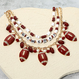 Football Charm Embellished GAME DAY Heishi Beaded Layered Necklace
