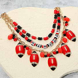 Football Charm Embellished GAME DAY Heishi Beaded Layered Necklace