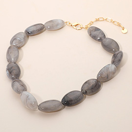 Chunky Marbled Resin Pebble Beaded Statement Necklace