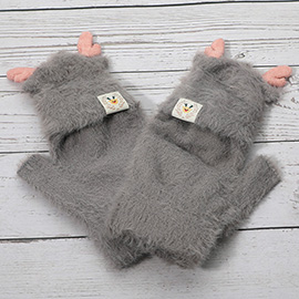 Fuzzy Reindeer Ear Fingerless Flap Winter Gloves