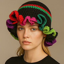 Colorful Handmade Crochet Ruffle Hat