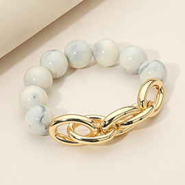 Metal Chain Link Accent Marbled Ball Beaded Stretch Bracelet