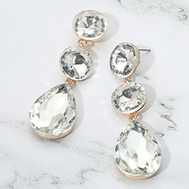 Round Teardrop Stone Cluster Link Drop Evening Earrings