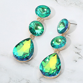 Round Teardrop Stone Cluster Link Drop Evening Earrings