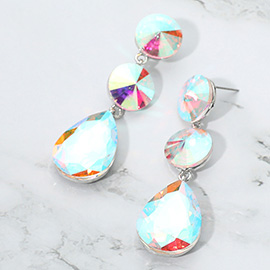 Round Teardrop Stone Cluster Link Drop Evening Earrings