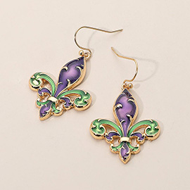 Enamel Mardi Gras Fleur de Lis Dangle Earrings