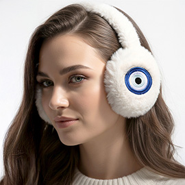 Faux Fur Plush Evil Eye Embroidered Earmuffs