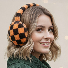 Faux Fur Plush Checkered Earmuffs