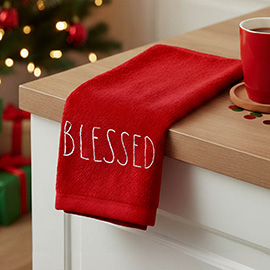BLESSED Message Embroidered Festive Holiday Hand Towel