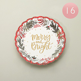 16PCS - MERRY AND BRIGHT Message Holiday Small Paper Plates