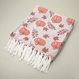 Pumpkin Leaf Pattern Harvest Collection Fringe Woven Throw Blanket