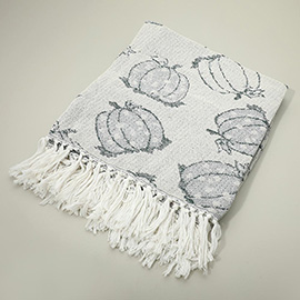 Pumpkin Pattern Harvest Collection Fringe Woven Throw Blanket