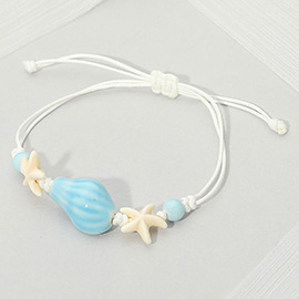 Ceramic Conch Shell Starfish Beaded Adjustable Cinch Pull Tie Bracelet