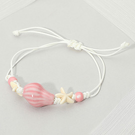 Ceramic Conch Shell Starfish Beaded Adjustable Cinch Pull Tie Bracelet
