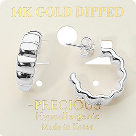 14K Gold Dipped Wavy Ribbed Hoop Earrings