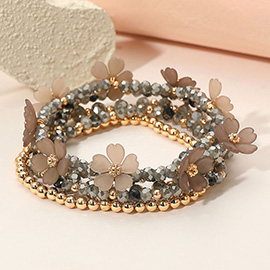 5PCS - Floral Faceted Beaded Stretch Multi Layered Bracelets