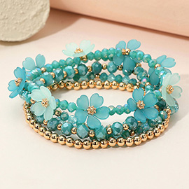 5PCS - Floral Faceted Beaded Stretch Multi Layered Bracelets