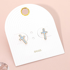 Enamel Mini Cross Stud Earrings