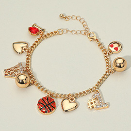 Heart Smile Number One Basketball Charm Station Bracelet