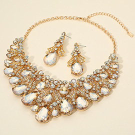 Teardrop Stone Cluster Embellished Bib Statement Evening Necklace
