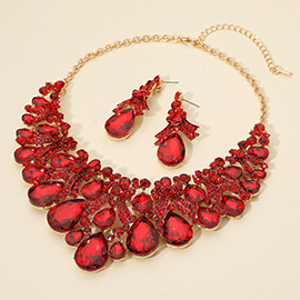 Teardrop Stone Cluster Embellished Bib Statement Evening Necklace