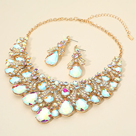 Teardrop Stone Cluster Embellished Bib Statement Evening Necklace